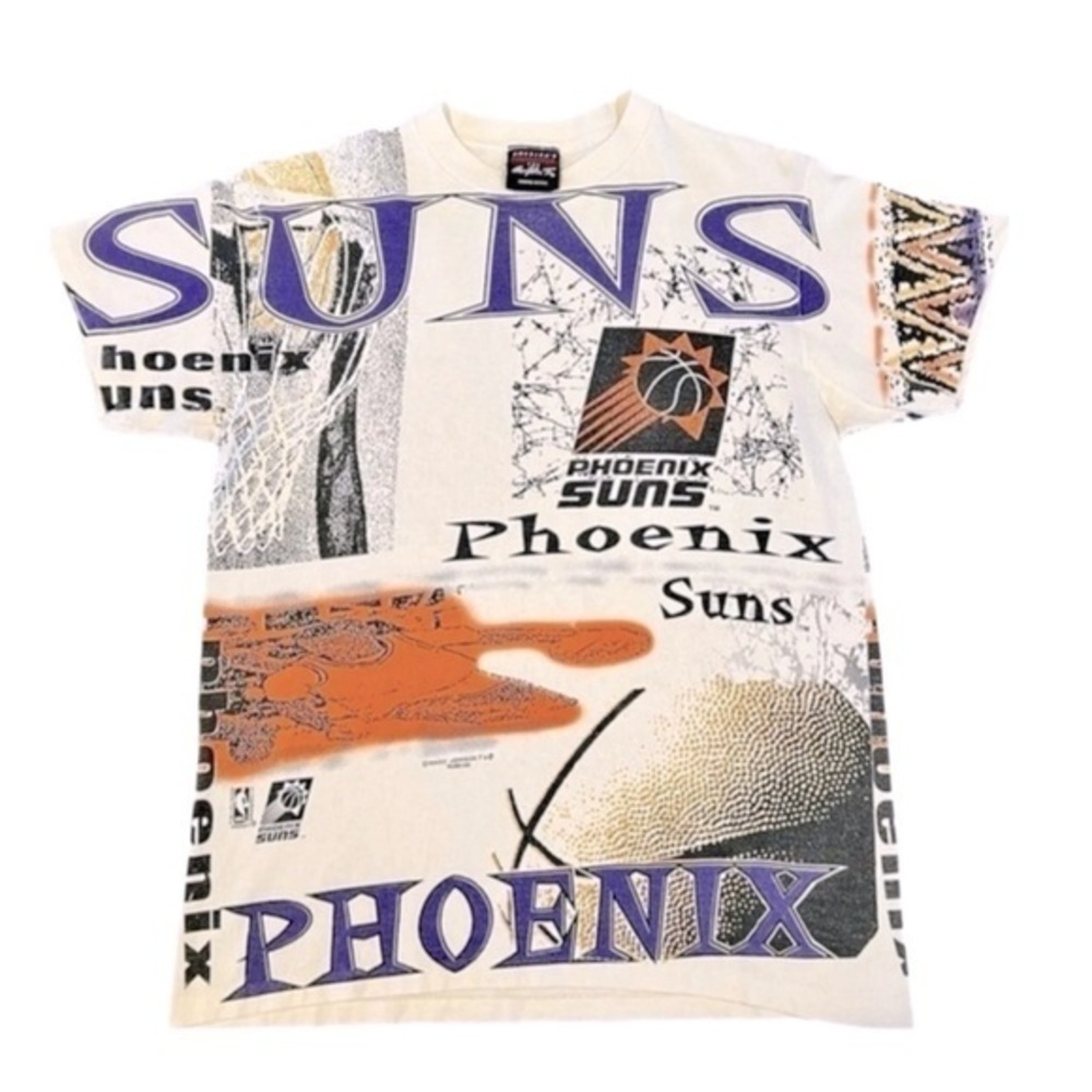 Vintage 1990s Phoenix Suns All‑Over Print NBA Tee – Retro Graphics